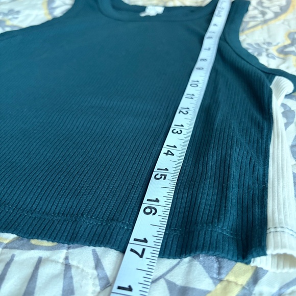 Offline by Aerie Cropped Ribbed White Side Striped Blue Top, Medium - Picture 5 of 8